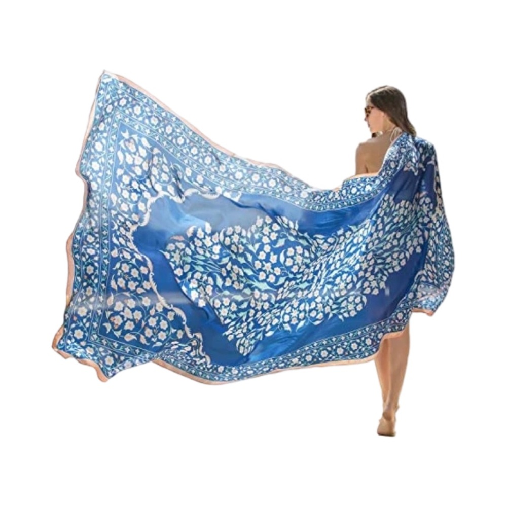 NWT Dana Xu 100% Mulberry Silk Large Blue Scarf
Shawl Wrap 96.5" L & 43.3" W